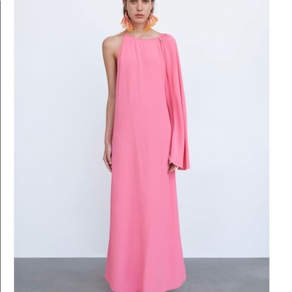 NEW ZARA PINK CAPE DRESS WITH EARRINGS LIMITED EDITION MEDIUM XL 8326/294 - Picture 2 of 12